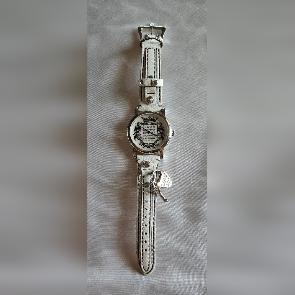 Juicy Couture Vintage Silver and White "Love Me" Watch